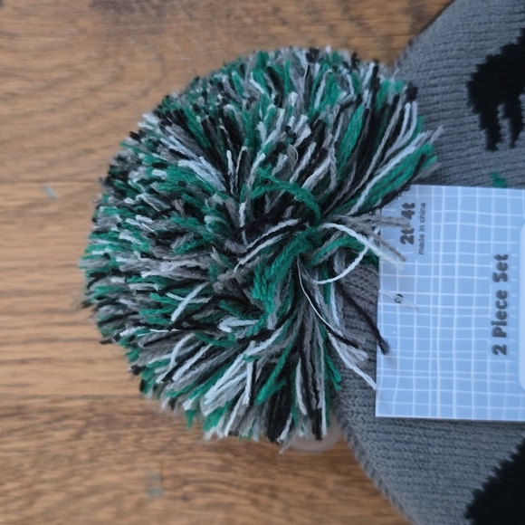 CAPELLI OF NEW YORK BRAND BOYS GRAY & BLACK DINOSAUR WINTER HAT & MITTENS 2T-4T - Picture 2 of 11